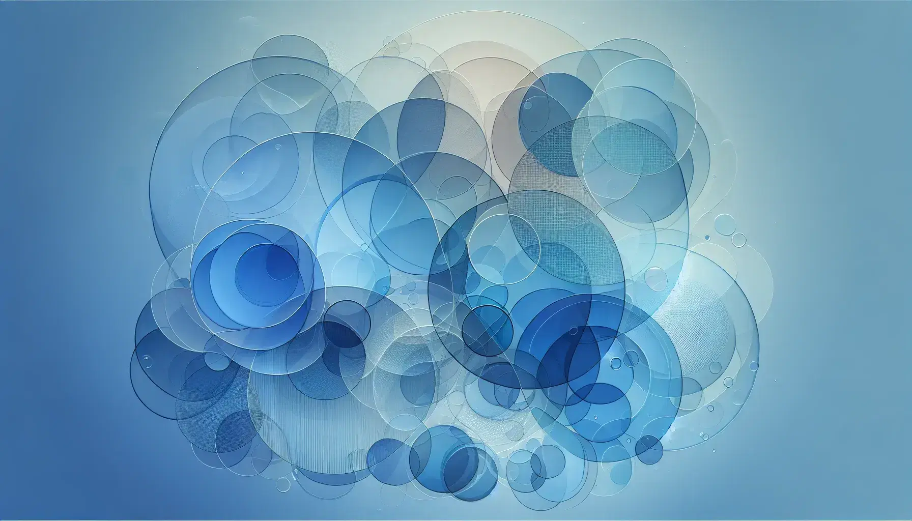 Translucent blue circles with blurred edges overlap on a gradient background, creating a serene, abstract pattern of varying shades of blue.