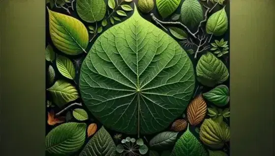 Foglie di varie specie vegetali con venature evidenti, colori dal verde chiaro al rosso autunnale e texture diverse, senza elementi umani o simboli.