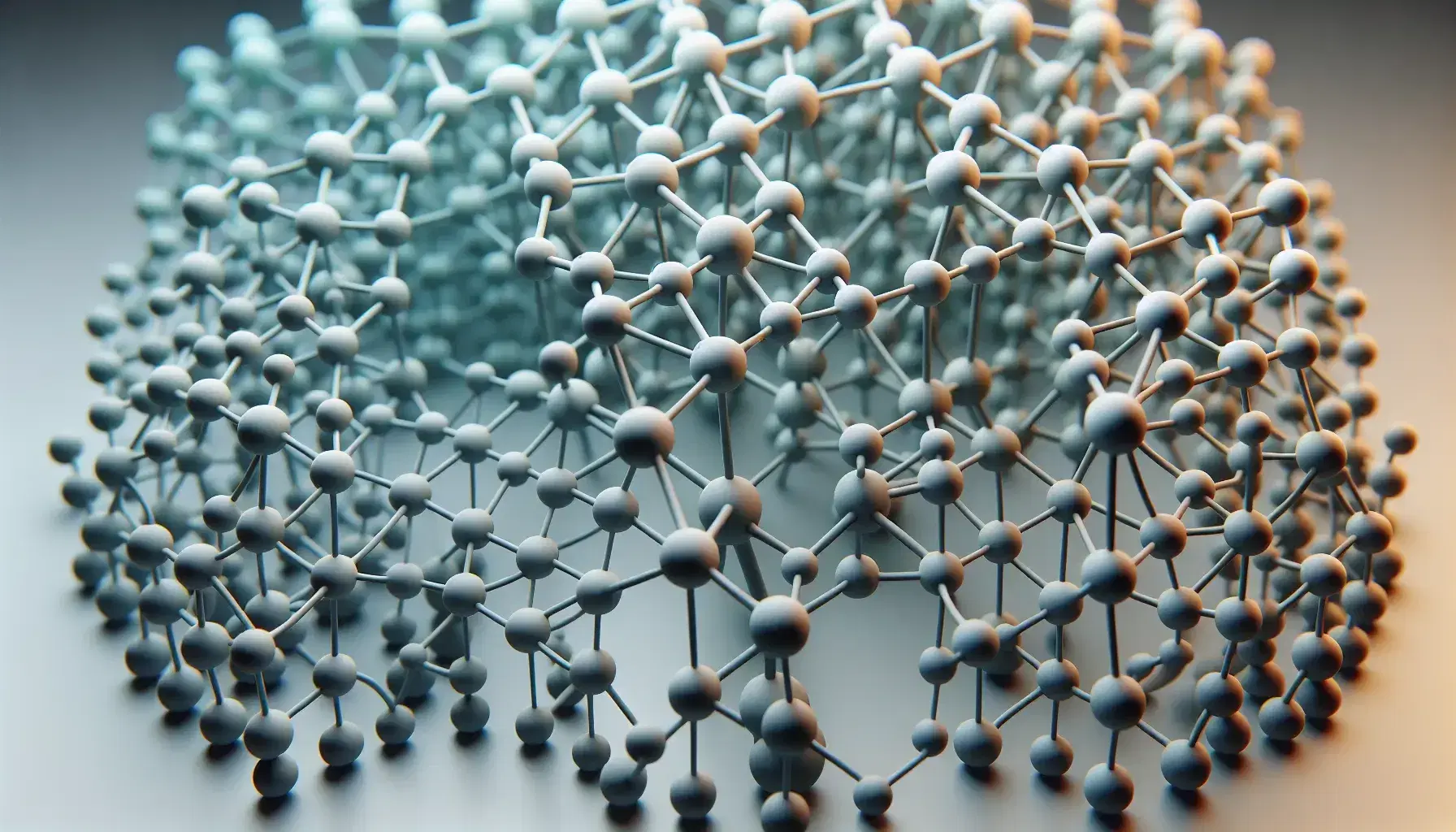 Three-dimensional network structure with interconnected gray nodes and multicolored metallic rods against a white background, highlighting complexity and connectivity.
