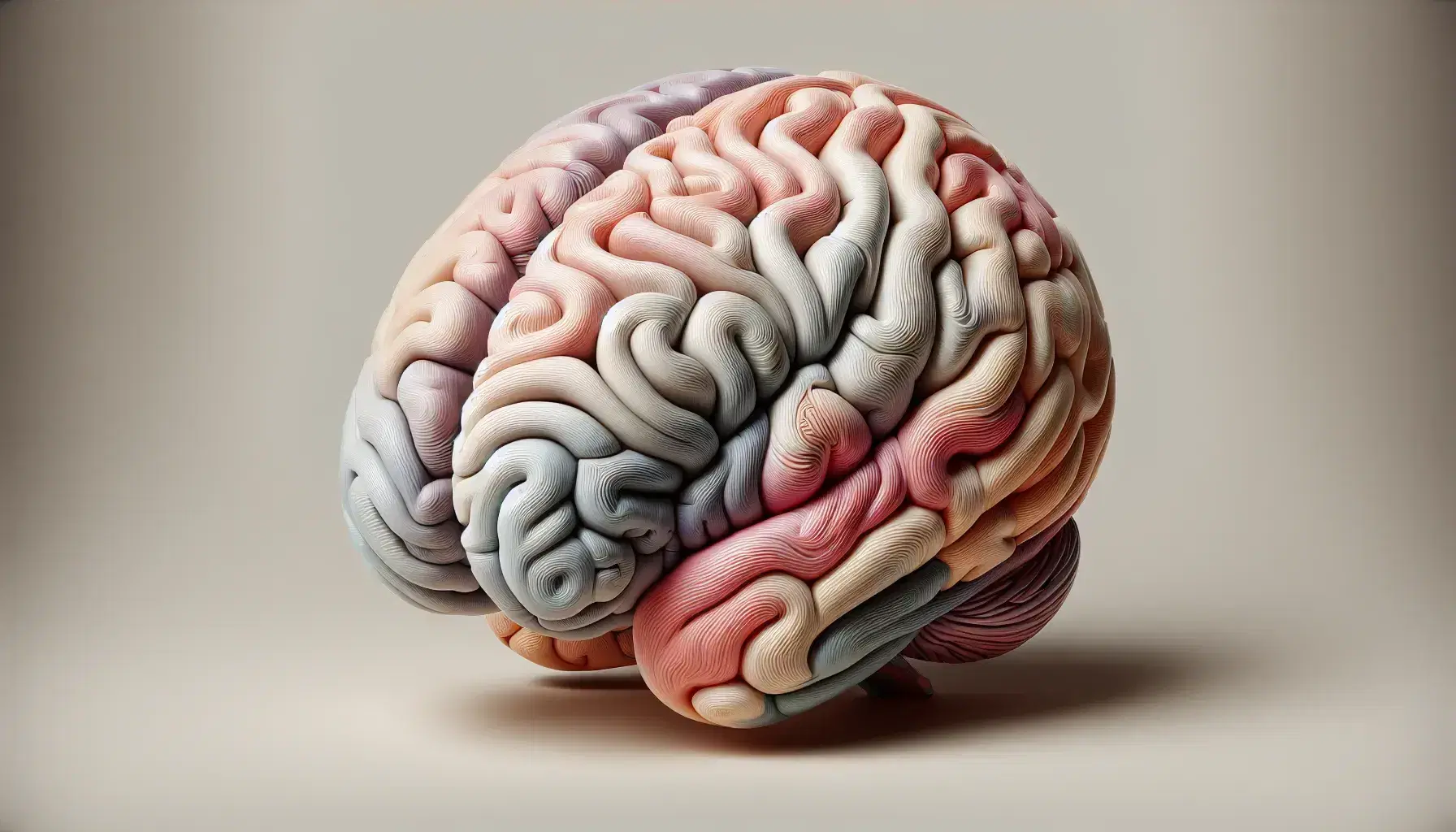 Modello 3D dettagliato del cervello umano con evidenziazione dei solchi e delle circonvoluzioni corticali su sfondo chiaro.