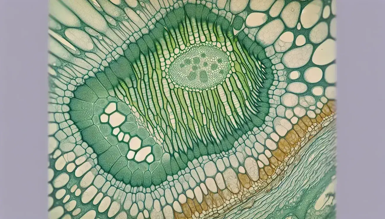 Microscopia elettronica a scansione colorata mostra sezione trasversale parete cellulare vegetale con strati sovrapposti verdi e membrana gialla.