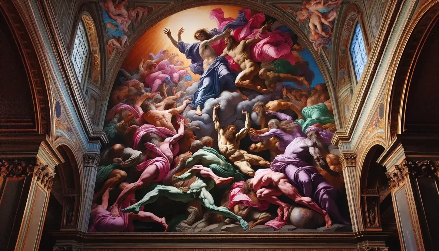 Dipinto "La Deposizione dalla Croce" di Jacopo Pontormo, capolavoro manierista con figure intrecciate e colori vivaci nella Cappella Capponi, Firenze.