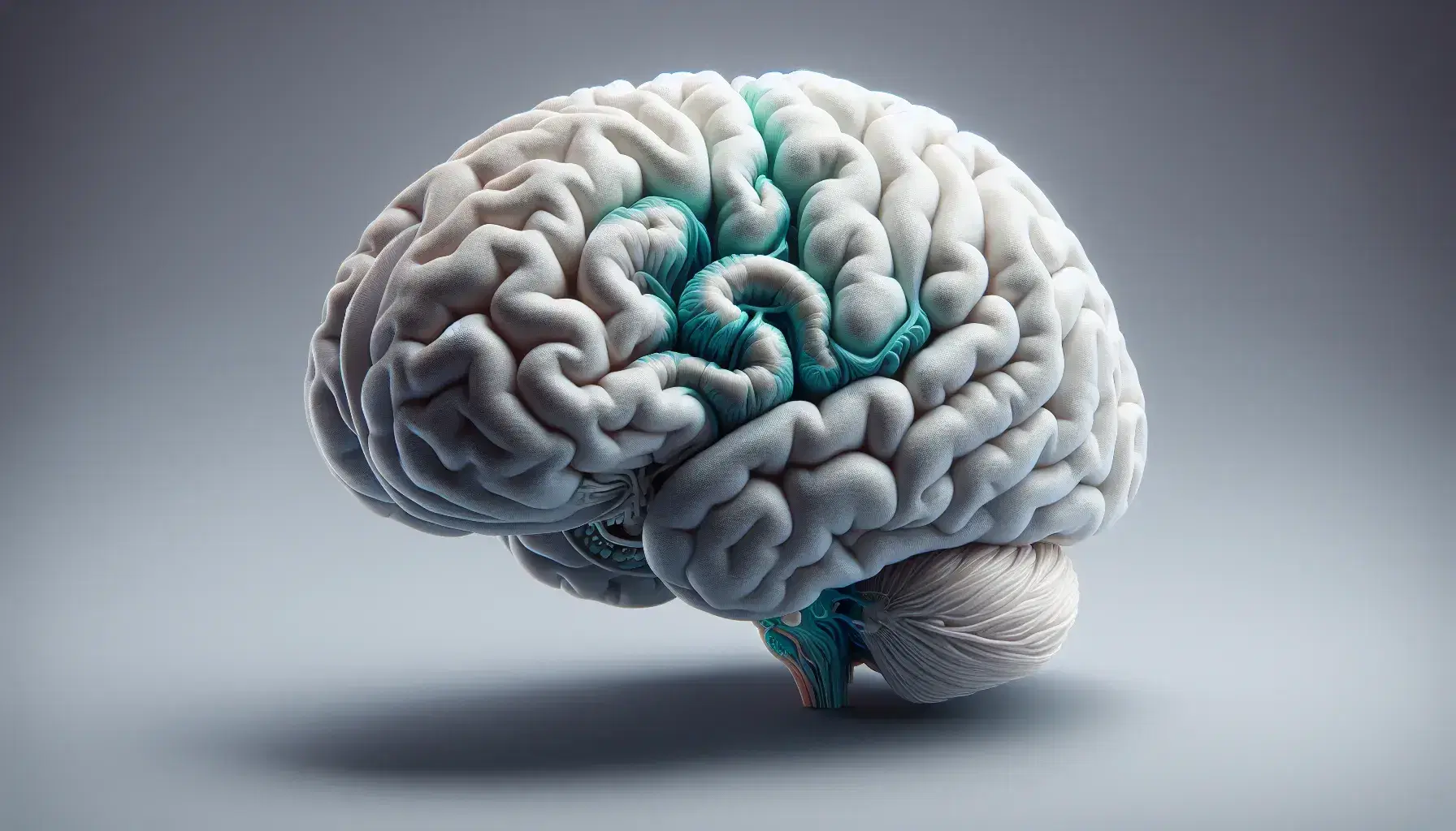 Representación tridimensional del cerebro humano con el hipotálamo resaltado en tono azul o verde, mostrando su ubicación y conexión con la glándula pituitaria.